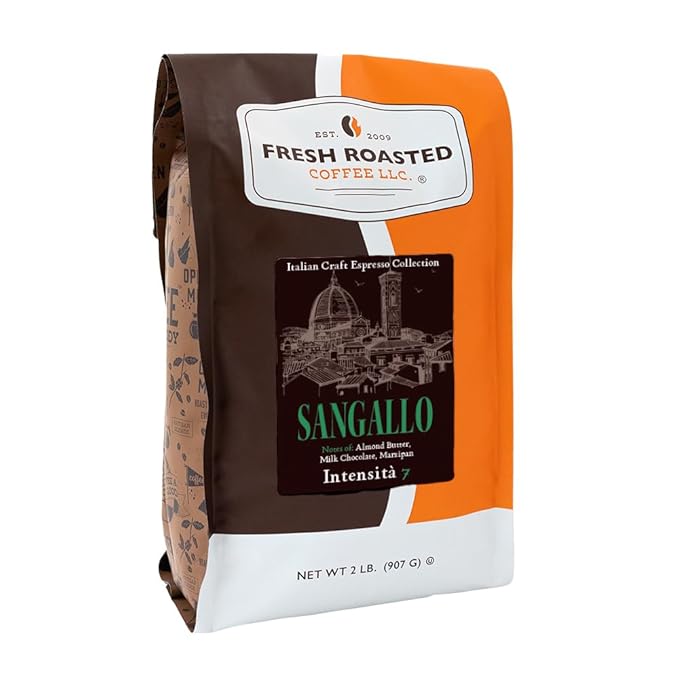 Fresh Roasted Coffee, Sangallo Italian Craft Artisan Blend, 2 lb (32 oz), Medium Roast, Kosher, Whole Bean