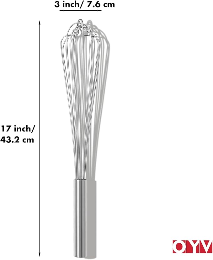 18/10 Stainless Steel Large Whisk, 17" Commercial Heavy Duty Whisk for Whipping Eggs, Mixing Batter, Making Sauces, Long Wisk Dishwasher Safe