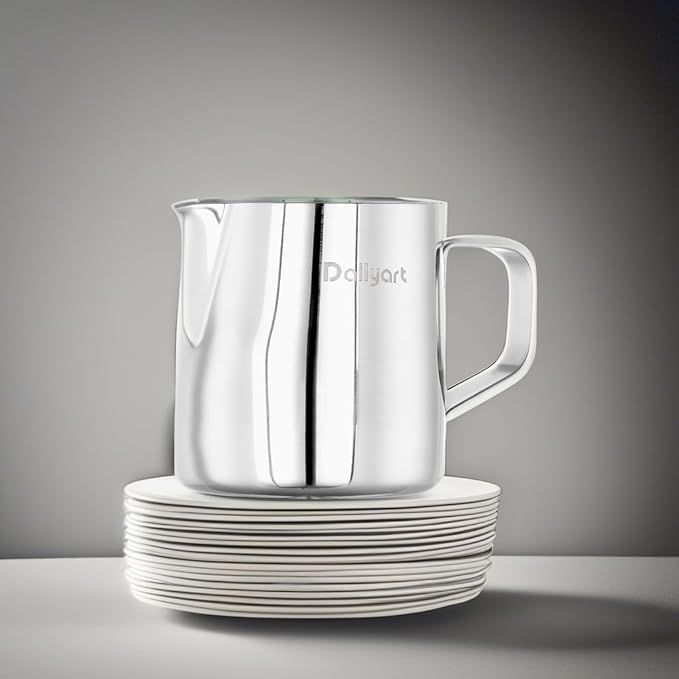 Milk Frothing Pitcher, Dailyart 6.8oz/200ml Milk Frother Cup 304 Stainless Steel Steaming Pitcher With Internal Scale, Espresso Accessories, Frother Pitchers For Espresso Machine Cappuccino Latte Art