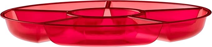 Plasticpro 6 Sectional Round Plastic Serving Tray/Platter (8, Red)
