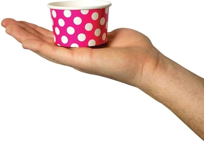UNIQ 1000-Count 4 oz Polka Dot Paper Ice Cream Cups Pink Color | Disposable Dessert Bowls in Multiple Colors | Frozen Dessert Supplies