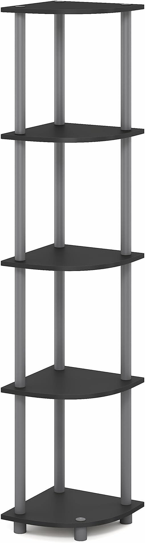 Furinno Turn-N-Tube Corner Shelf, 5-Tier Corner Bookshelf, Open Storage Shelves, for Organization and Storage, Living Room, Home Office, Garage, Bedroom, Plain Black
