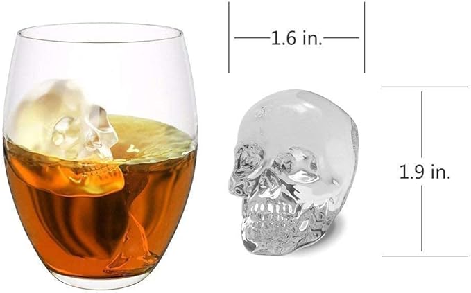 CHIYAN 3D Skull Silicone Ice Cube Mold - 2 Pack 1.9″ Easy Release Flexible Silicone Freezer Tray, Reusable Whiskey Ice Cubes Mold Skull for Party Cocktails Champagne and Drinks