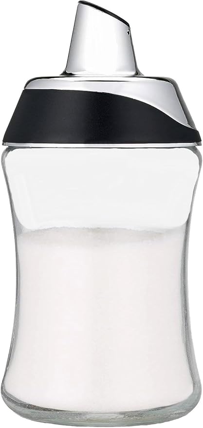 J&M Design 2-Pack Sugar Dispenser & Shaker For Coffee, Cereal, Tea & Baking with Pour Spout and Lid for Easy Spoon Measuring Pouring - 7.5oz Glass Jar Container - Coffee Bar Accessories & Essentials