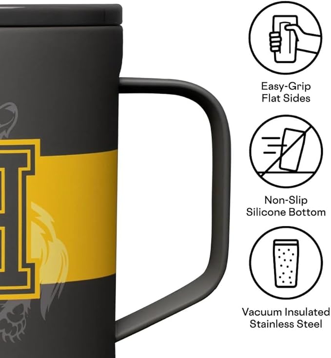 Corkcicle Harry Potter Coffee Mug - Stainless Steel Insulated Cup With Lid For Tea & Coffee - Non-Slip Silicone Base - Durable Travel Mug - Dishwasher Safe - BPA Free - Easy Grip - 16 oz - Hufflepuff