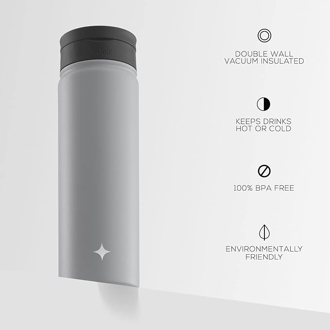 JoyJolt Triple Insulated Water Bottle with Straw Lid AND Flip Lid! 22oz Water Bottle, 12 Hour Hot/Cold Vacuum Insulated Stainless Steel Water Bottle. BPA-Free Leakproof Water Bottles - Thermos Bottle