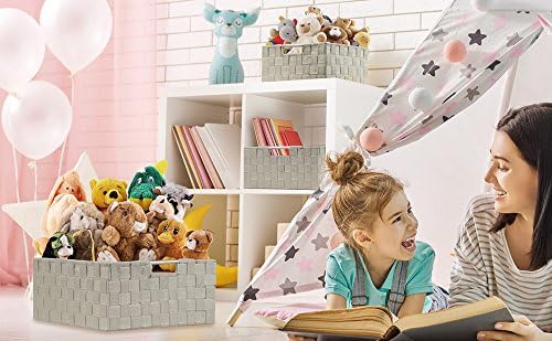 Sorbus Storage Box Woven Basket Bin Container Tote Cube Organizer Set Stackable Storage Basket Woven Strap Shelf Organizer Built-in Carry Handles (Beige)