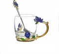 Handicraft Crystal Glass 3D Flower Cups Tea Mug With Tea Spoon Women Coffee, Tea, Juice, Beer, Milk Hot And Cold Drinks Use Gift Package. (Rose Blue Coffee Cup, 11 OZ)