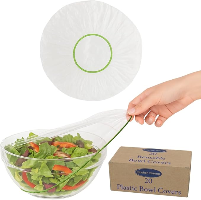 20 Bowl Covers - Reusable Plastic Food Covers with Elastic, Ideal for Bread Proofing and Storage