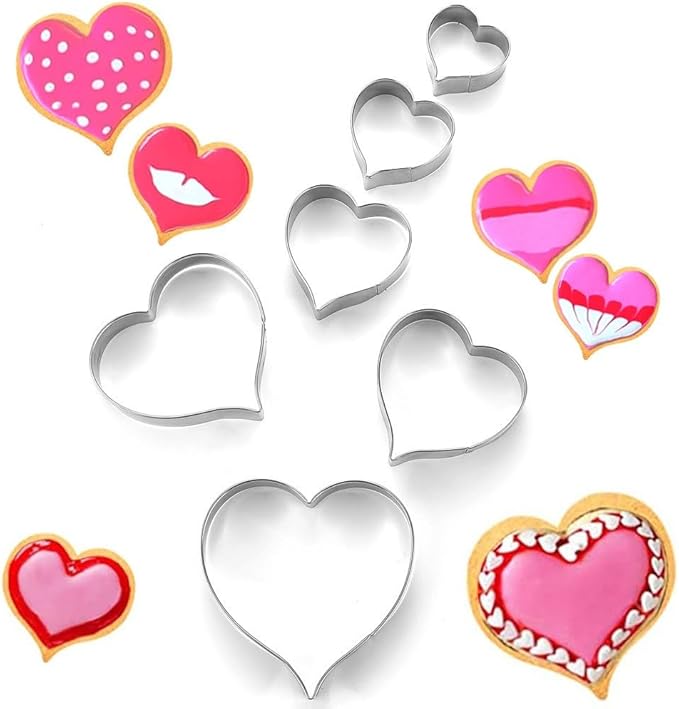 Heart Cookie Cutters Set of 6, Stainless Steel Sandwiches Cutters Biscuit Molds for Kids,Sturdy Cutters for Cookies,Sandwiches,Small to Large Size of, 1.69-3.74 inch Sizes