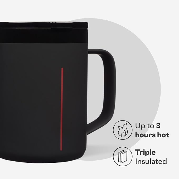 Corkcicle Classic Coffee Mug - Triple Insulated Stainless Steel for Travel - Shatter-Proof Lid - Keeps Drink Hot Over 3 Hours - Holiday Mug Gift - Great for Gifting Warmth - 16 oz - Darth Vader
