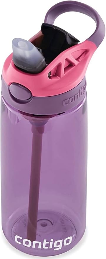Contigo Aubrey Kids Water Bottle, 20oz, Eggplant, Spill-Proof Lid, Dishwasher Safe, Easy Clean, Purple and Pink
