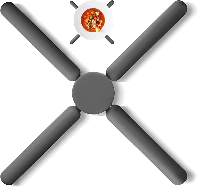 3/Pack Foldable Trivets Silicone, FENGCHEN Folding Trivets, Non-Slip Collapsible Cross Compact Design Expandable Silicone Pot Holder,Grey