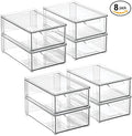 mDesign Plastic Stackable Bathroom Storage Organizer Bin with Pull Out Drawer for Cabinet, Vanity, Shelf, Cupboard, Cabinet, or Closet Organization - Lumiere Collection - 8 Pack - (Clear, 8 x 12 x 4)