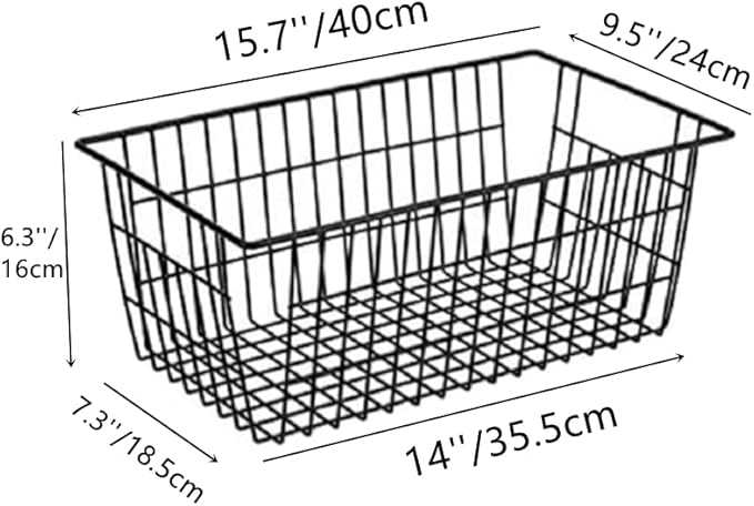 Slideep Farmhouse Metal Wire Basket, Fridge Freezer Storage Organizer Bins with Handles for Kitchen Cabinets, Pantry, Closets, Bedrooms, Bathrooms, Black 3 Pack