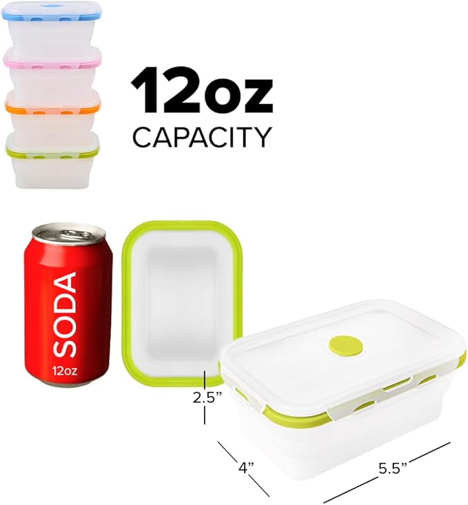 ECOBERI Small Collapsible Silicone Containers, Perfect for Snacks, Travel, Space-Saving Storage, Set of 4