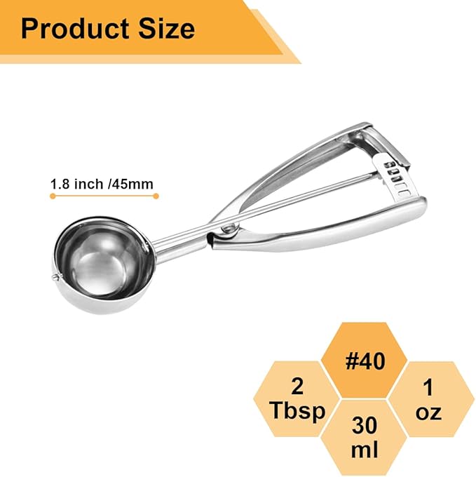 2 Tablespoon Cookie Scoop, Size #40/2 Tbsp Cookie Scoops for Baking, Cookie Dough Scoop, Selected 18/8 Stainless Steel, for Making Cookie, Cupcake, Muffin, Ice Cream, Meatball