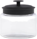 ONEIDA LTD, EVERYWARE Anchor Hocking? 48 oz Clear Glass Montana Jar With Black Lid - 6" Dia x 6 1/2" H