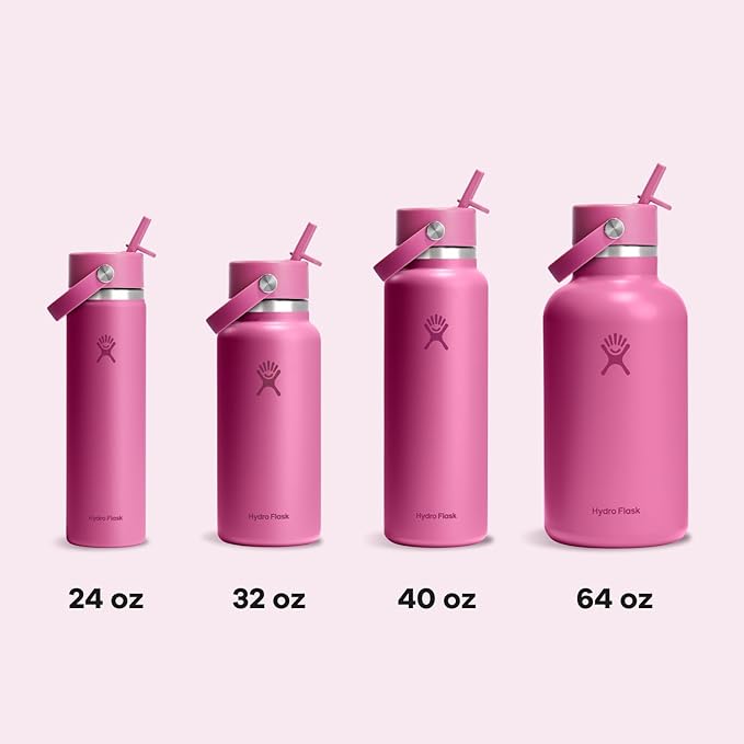 Hydro Flask Water Bottle - Insulated Stainless Steel - Wide Mouth Flex Straw Lid, Non Spill, Leakproof and Refillable in 32 Oz Reef Pink