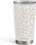 SANDJEST Leopard Print Tumbler 20oz Stainless Steel Insulated, Beige Leopard Travel Coffee Cup, Bow Gifts for Women Girls Teen, Birthday Christmas