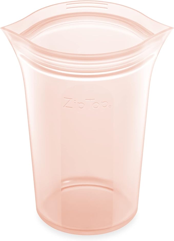 Zip Top Reusable Food Storage Bags | Medium Cup [Peach] | Silicone Meal Prep Container | Microwave, Dishwasher and Freezer Safe | Made in the USA