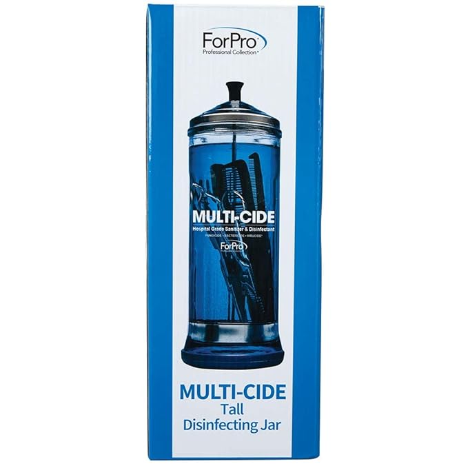 ForPro Multi-Cide Tall Glass Jar, for All Hairstyling Tools Including Brushes, Combs & Shears, 37 oz