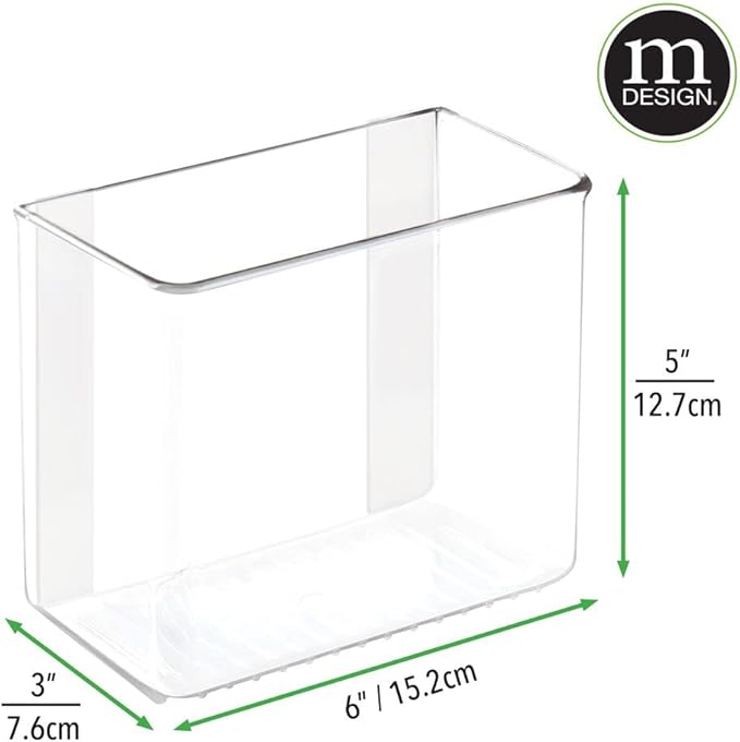 mDesign Plastic Adhesive Mount Storage Organizer Container for Kitchen or Pantry Wall Organization - Space Saving Holder for Sandwich Bags, Foil - 6" Wide - Poppon Collection - 4 Pack - Clear