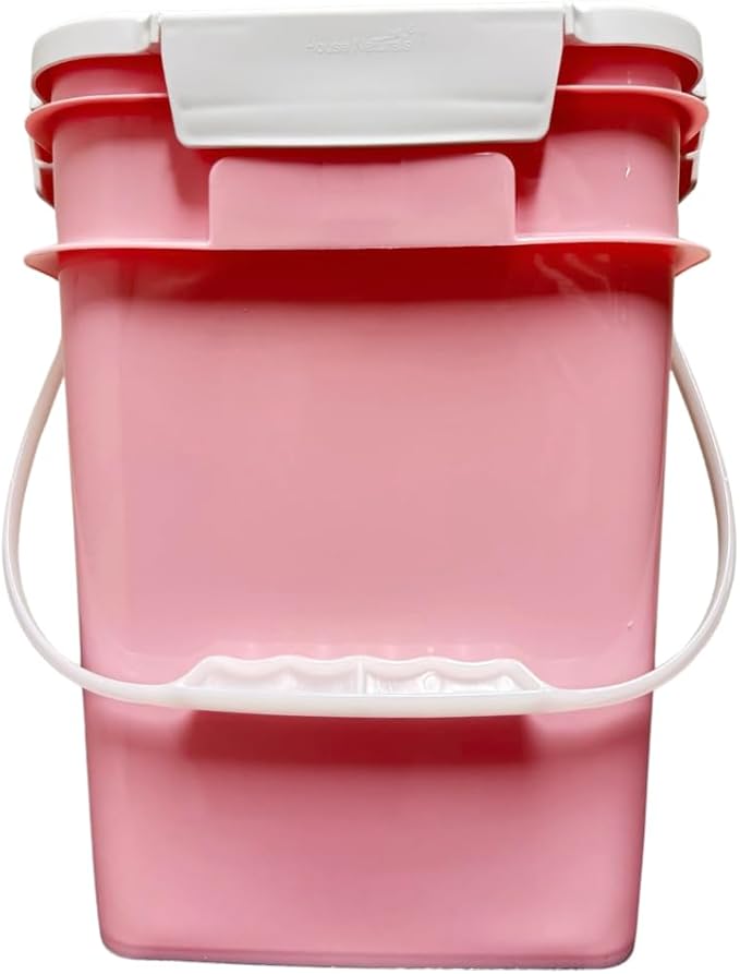 House Naturals 4 Gallon Square Food Grade Bucket Pail with Plastic Handles and Lid (Pack of 3) Made in USA containers (Pink - White lids)