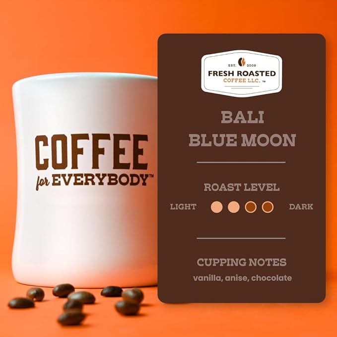 Fresh Roasted Coffee, Organic Bali Blue Moon | USDA Organic, Kosher | Medium Roast 5 lb (80 oz) Whole Bean