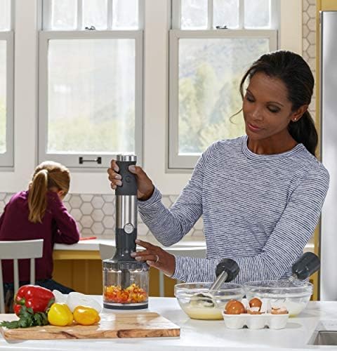 GE Immersion Blender | Handheld Blender for Shakes, Smoothies, Baby Food & More | Includes Whisk & Blending Jar | 2-Speed | Interchangeable Attachment for Easy Clean | 500 Watts | Stainless Steel