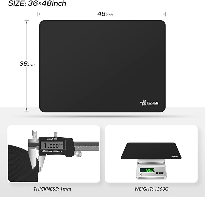 FLASLD 36 x 48 inches Under The Grill Protective Deck and Patio Mat, Fireproof Fireplace Mats to Protect Floor and Deck, Waterproof and Oil-proof Pad Protector for Grass Lawn, Black