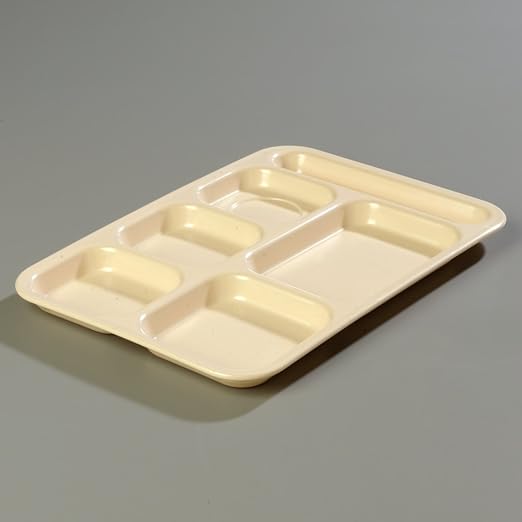 Carlisle FoodService Products Right Hand 6-Compartment Melamine Tray 14.5" x 10" - Tan (Pack of 12)