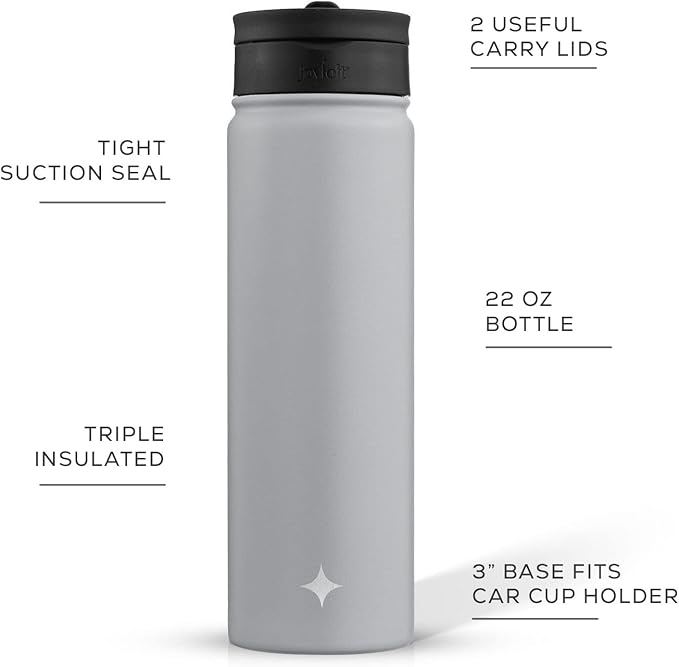 JoyJolt Triple Insulated Water Bottle with Straw Lid AND Flip Lid! 22oz Water Bottle, 12 Hour Hot/Cold Vacuum Insulated Stainless Steel Water Bottle. BPA-Free Leakproof Water Bottles - Thermos Bottle