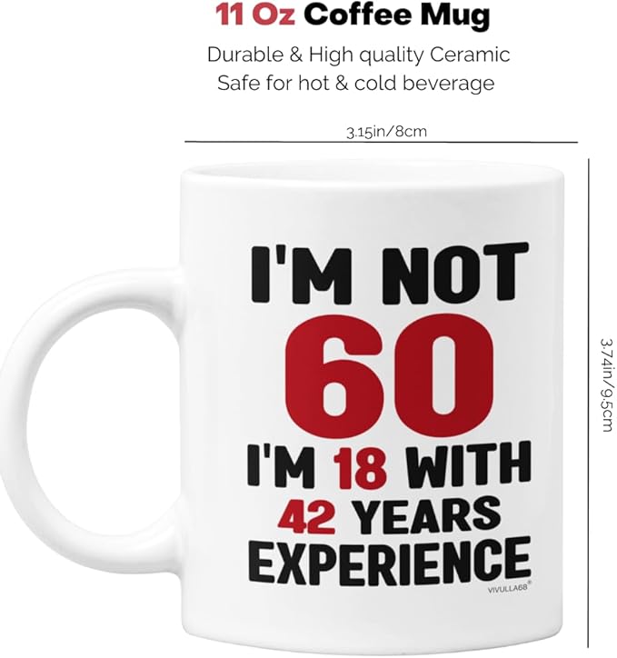 Vivulla68 60th Birthday Coffee Mug - Fabulous 1965 Gifts for Women and Men, Funny Gag Present for Mom, Sister, Sixty Year Old Party Cup, Drinking Mugs for Lady Turning 60 Year of Fabulous