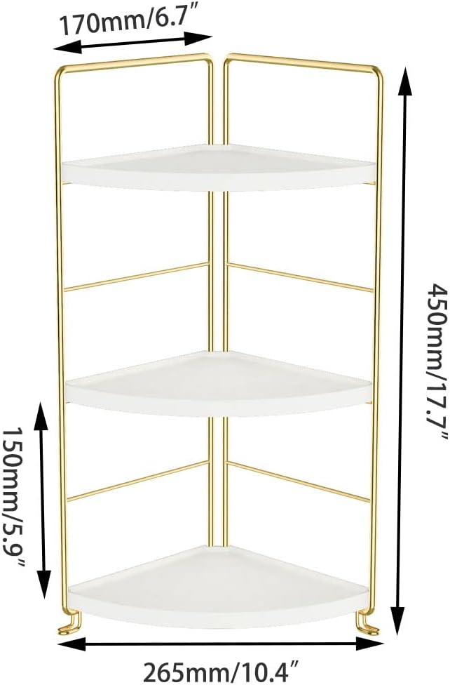 3-Tier Kitchen Spice Rack , Standing Rack,Triangle Bathroom Countertop Storage Shelf ,Cosmetic Organizer Holder , Stackable Cabinet Organizer , Kitchen Counter Shelf , Corner Spice Rack ,Golden