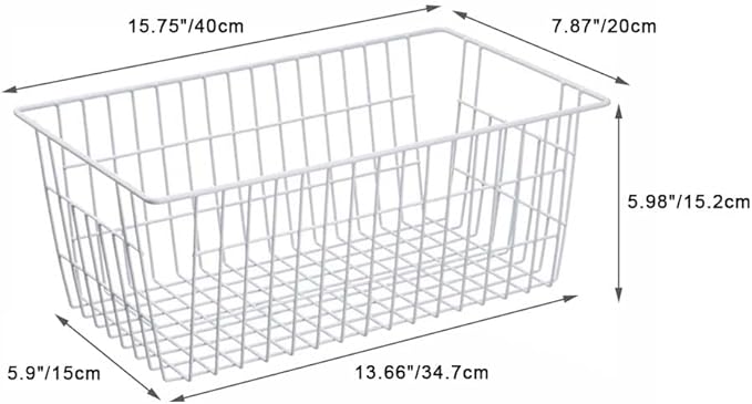SANNO 15.7" Freezer Wire Baskets Refrigerator 4 Freezer Baskets Wire Metal Storage Basket, Modern Farmhouse Storage Organizer for Pantry, Shelf, Kitchen, Cabinet, Bathroom 15.7"x7.9"x5.9"