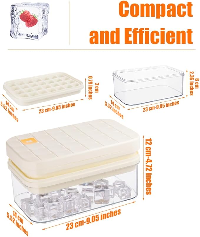 Brigii Ice Cube Tray with Lid&Bin, Ice Cube Mold with 56 Cubes, Stackable Ice Trays for Freezer with Easy-Release Silicone Bottom, for Drinks, Coffee, cocktail