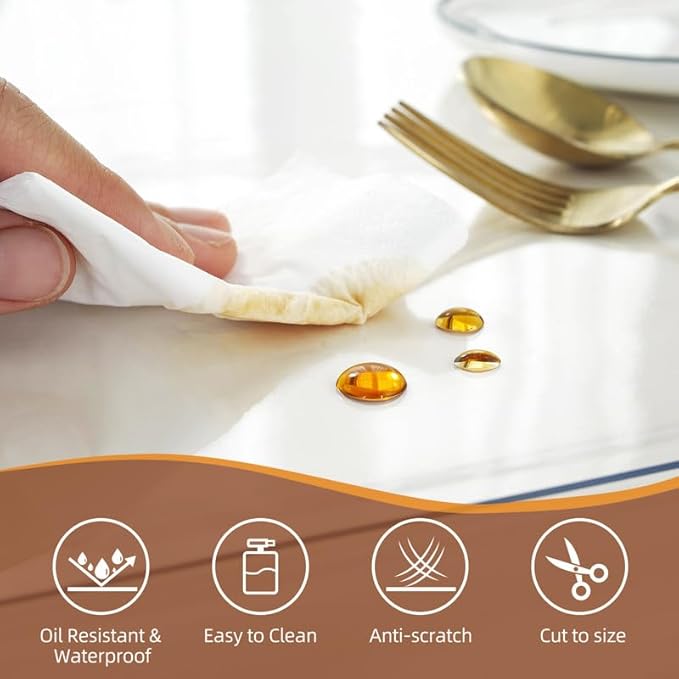 Warmstar Clear Table Cover Protector 38 x 76 Inch,1.5mm Thick Plastic Table Cover Rectangle,PVC Clear Table Protector,Desk Protector Mat for Kitchen, Dresser, Writing Desk，Dining Room Table