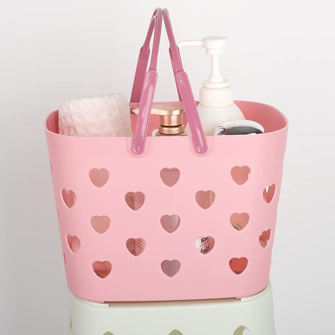 Anyoifax Portable Shower Caddy Tote Plastic Storage Basket with Handle Box Organizer Bin for Bathroom, College Dorm, Pantry, Kitchen, 2 Pack, Pink