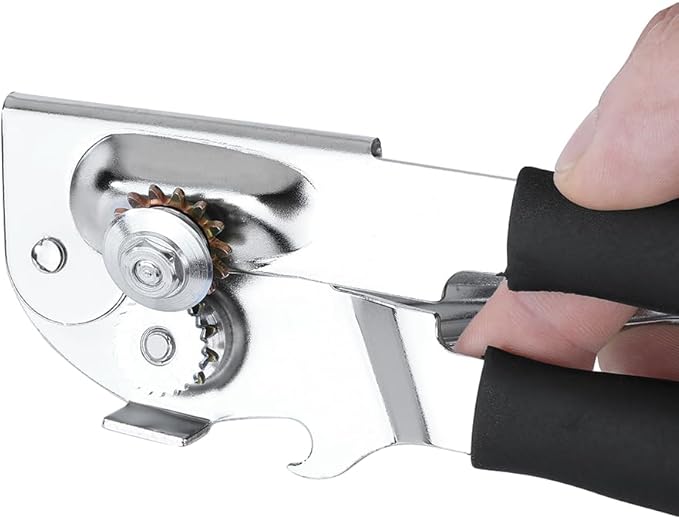 Manual Can Opener,Commercial Heavy Duty Can Openers with Easy-Turn Crank,Ergonomic Long Rubber Handle for Seniors