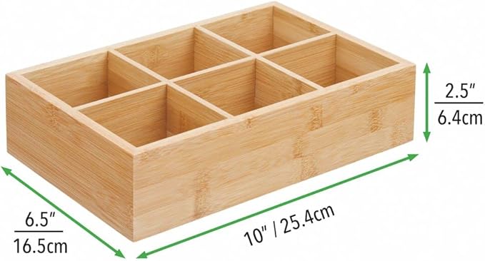 mDesign Bamboo Tea & Food Storage Organizer Container Box - Wooden Holder Case for Tea Bags, Coffee, Snacks, Sugar, Sweeteners, and Small Packets - Echo Collection - 2 Pack - Natural Wood