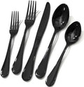 KINGSTONE 40 Piece Teardrop Silverware Set for 8, 18/10 Stainless Steel Flatware Set, Modern Design Cutlery Set for Home/Hotel/Wedding,Mirror Polished and Dishwasher Safe, Black