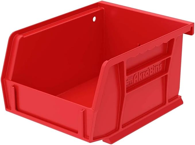 Akro-Mils 30210 AkroBins Plastic Storage Bins, Space-Saving Stackable Bins for Garage, Pantry, Craft Organization, 5-" x 4-" x 3-", Red, 24-Pack