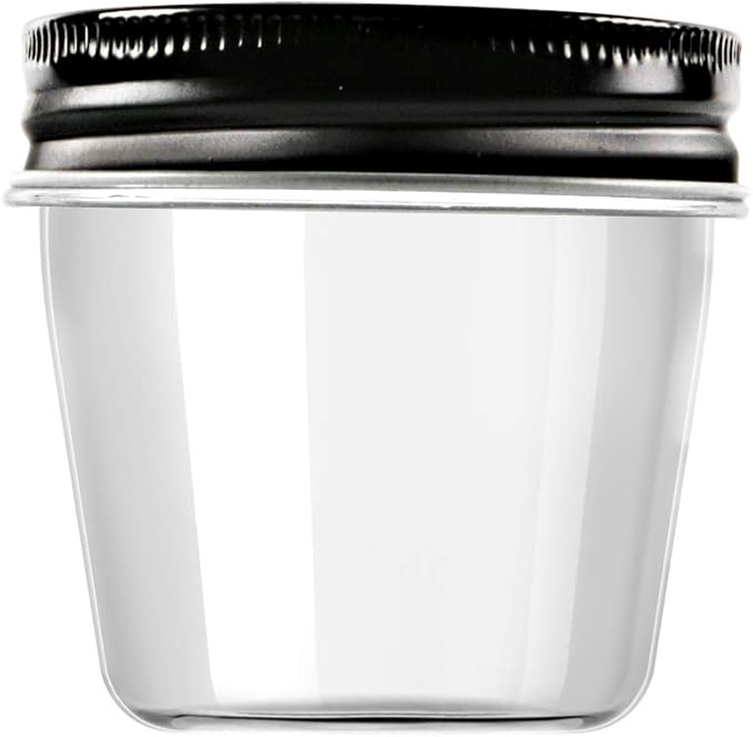 Novelinks 4 Ounce Plastic Jars with Black Lids - Refillable Round Clear Containers for Kitchen & Household Storage - BPA Free (40 Pack)