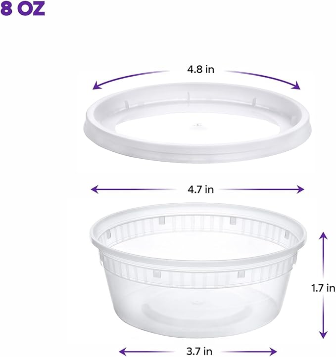 Pantry Value [8 oz. - 48 Count Plastic Food Storage Deli Containers with Lids, Disposable Soup Containers With Lids - Perfect for Storing Soups, Sauces, and Snacks