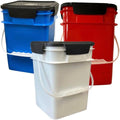 House Naturals 4 Gallon Square Food Grade Bucket Pail with Plastic Handles and Lid (Pack of 3) Made in USA containers (Blue/Red/White)