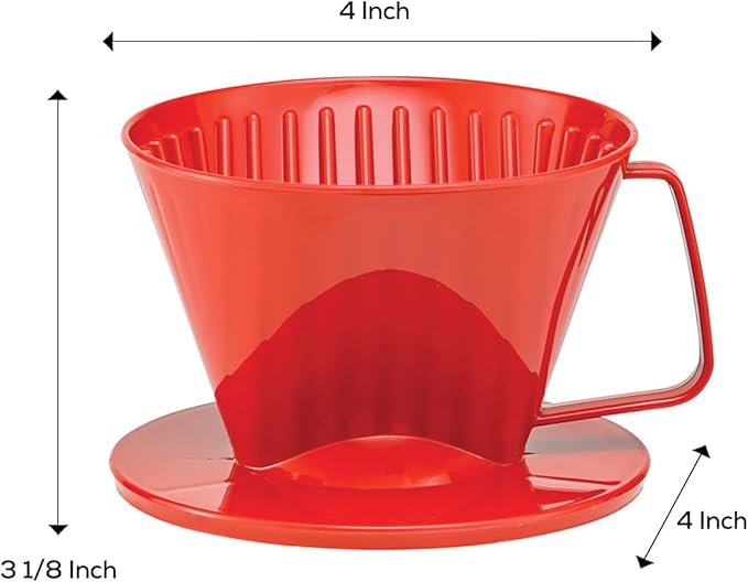 Fino Pour-Over Coffee Brewing Filter Cone, Number 1-Size, Red, Brews 1 to 2-Servings