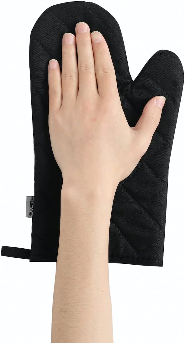 Oven Mitts and Pot Holders 4 pcs Set,High Heat Resistant 500 Degree Extra Thicken Long Kitchen Cotton Oven Glove for Cooking (12 Inch,Black)