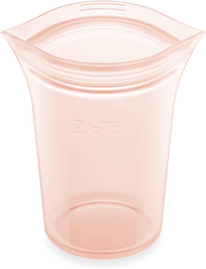 Zip Top Reusable Food Storage Bags | Small Cup [Peach] | Silicone Meal Prep Container | Microwave, Dishwasher and Freezer Safe | Made in the USA