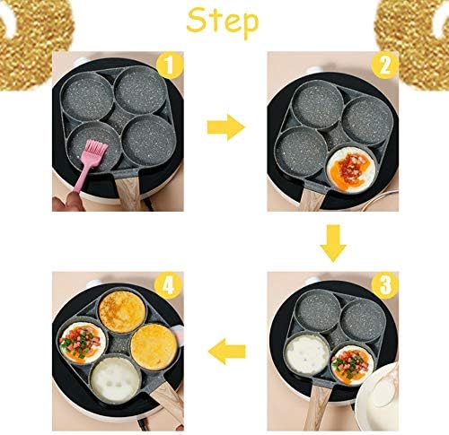 4 Egg Frying Pan,Pancake Omelette Pan,Cooker Pans 4-Cups Non-stick Cookware Aluminium Alloy Fried Divided Egg Cooker, Burger Pan for Breakfast,Pancake,Poached Egg1